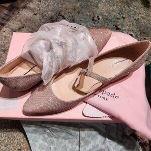 New in Box Kate Spade Mallory Pink / Rose Gold Metallic Mary Jane Flats Size 7
